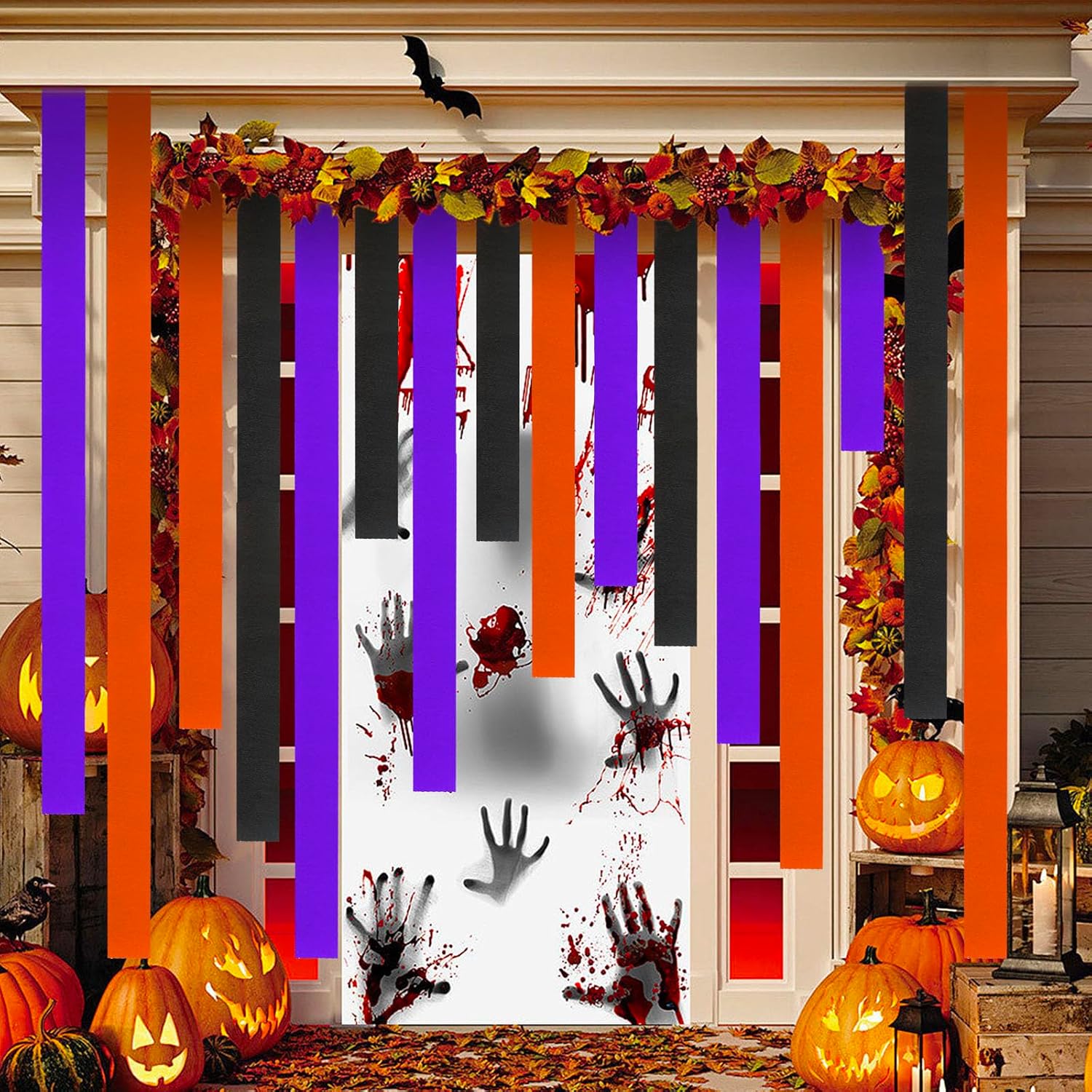 Kleeblatt Halloween Crepe Paper Streamers 8rolls, Halloween Party Decorations Backdrop, Black Orange Purple Paper Activities for Art Supplies, Streamer Crafts for Adults
