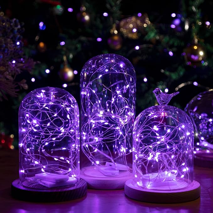 HXWEIYE 12 Pack LED Fairy Lights Battery Operated, 7ft 20LED Purple Mini String Mason Jar Lights, Waterproof Firefly Starry for Indoor Outdoor Halloween Thanksgiving