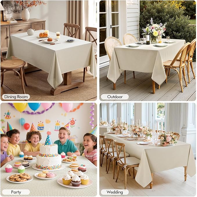 MIULEE Natural Linen Cottton Table Cloth Rectangle Tablecloth Waterproof Spillproof Cross-Star Textured Table Cltoth Decorative Farmhouse Style for Dining Party Weddings 60x84 Inch