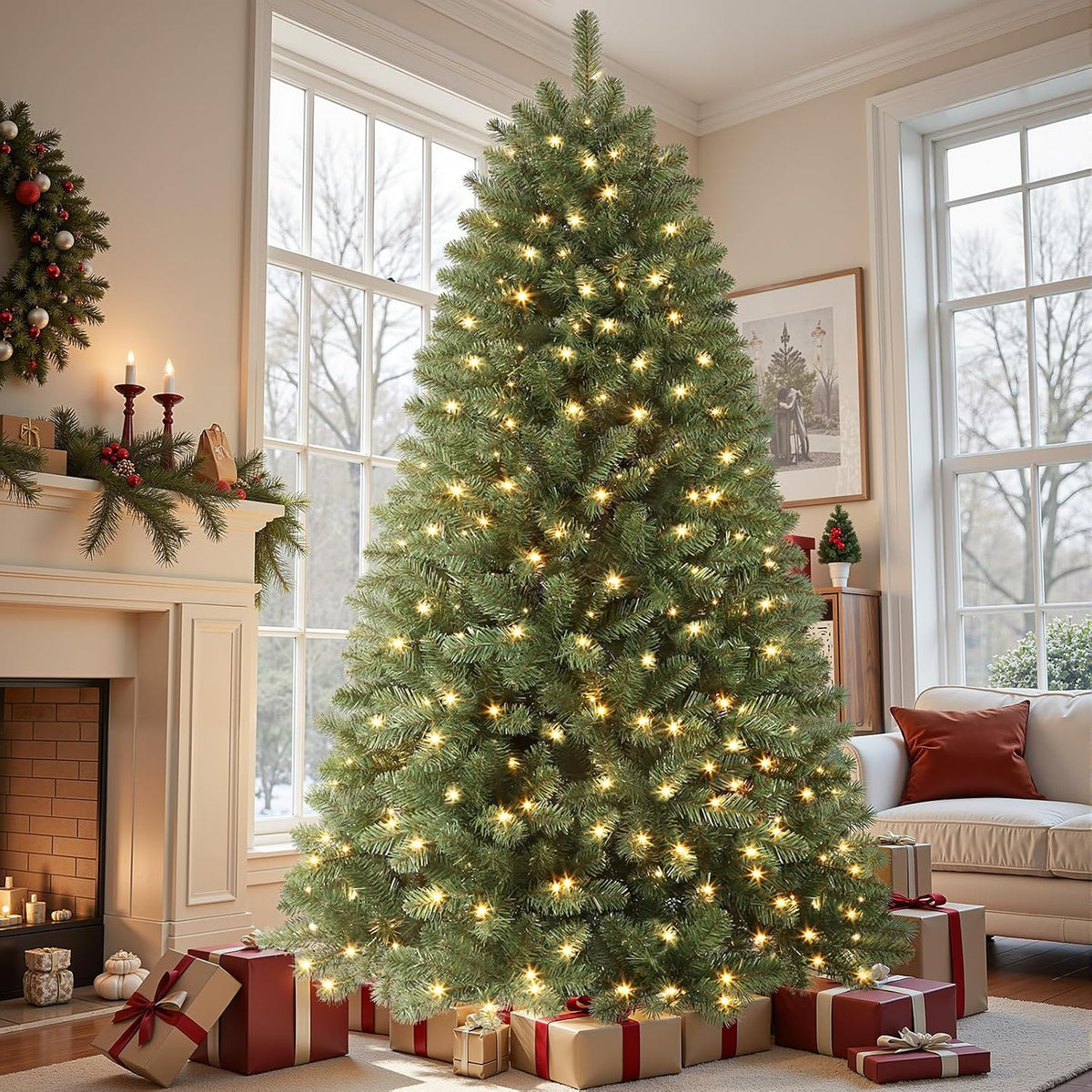shareconn 7ft prelit artificial classic spruce christmas tree, main product view