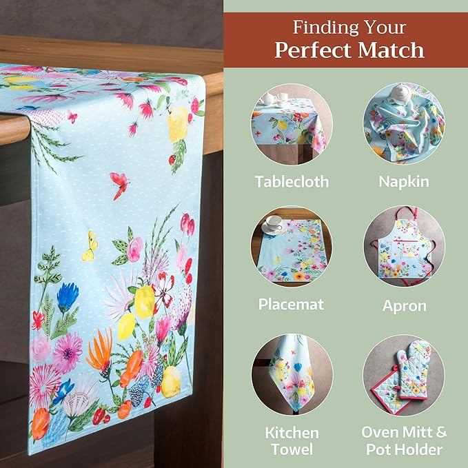 Maison d' Hermine Table Runner 100% Cotton Double Layer Table Runners 108 inches Long Decorative for Home Kitchen Dining Party Wedding Bridal Shower Spring Summer (Jardin D'Ete - Mint, 14.50" x 108")