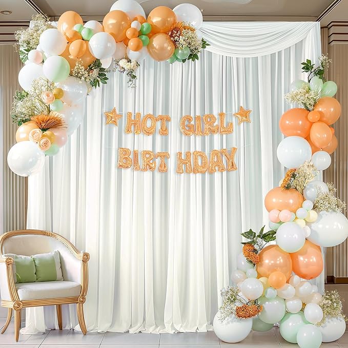 10ft x 10ft Beige Backdrop Curtains, Wrinkle-Free Sheer Chiffon Fabric Photo Backdrop Drapes for Wedding Arch Party Ceremony Stage Photography Decorations