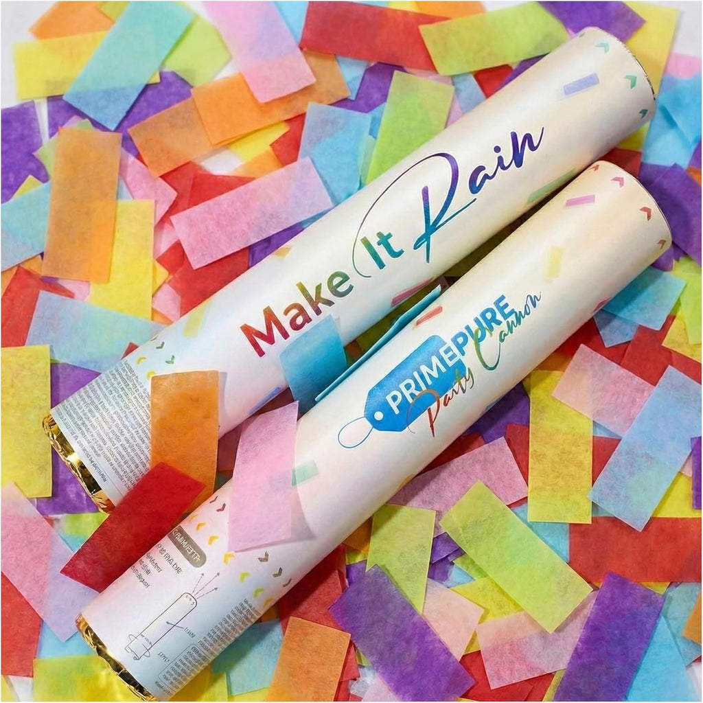 PrimePure Confetti Cannon Poppers, Biodegradable Multicolor Paper, 2 Pack