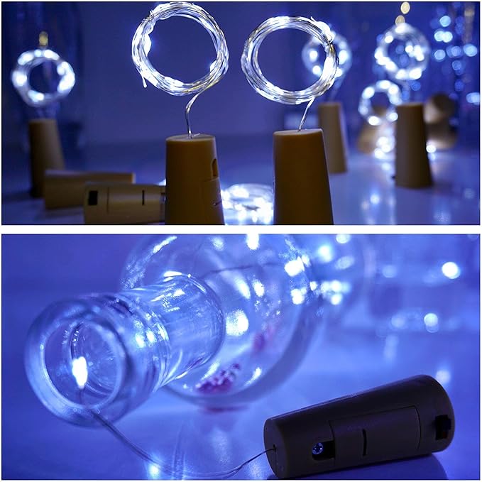 Wine Bottle Lights with Cork 15Pack 10 LED 40 Inches Battery Operated Silver Wire Liquor Fairy Mini String Lights for Party Christmas Halloween Wedding Decoration