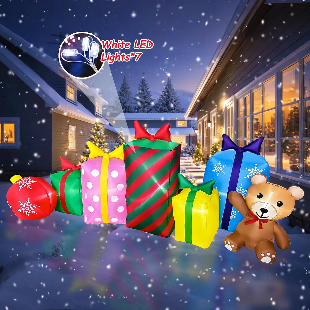 seasonblow 8 ft christmas inflatable gift boxes with, side view