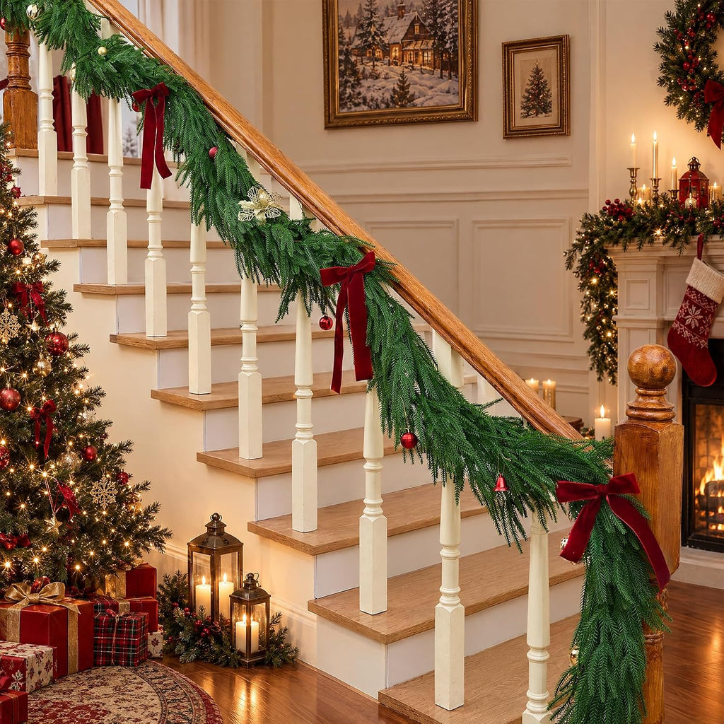 cleangor 2pcs 6ft norfolk pine garlands for christmas, side view