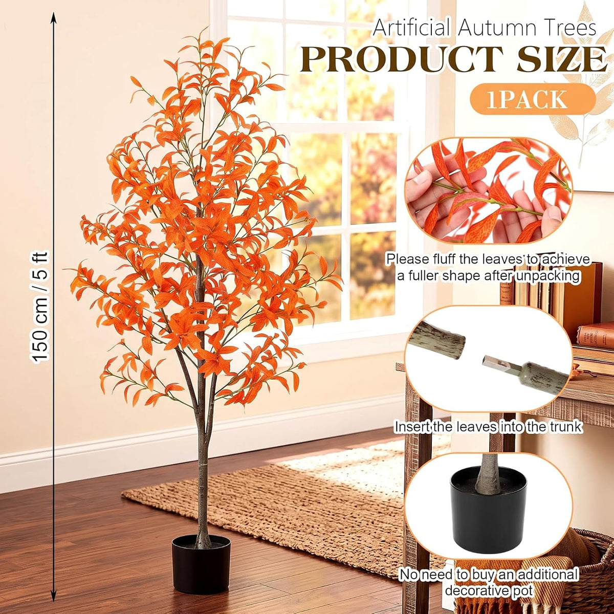 Daifunli Faux Fall Olive Tree 5Ft Artificial Tree with Planter Autumn Decor