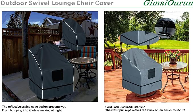 Outdoor Swivel Lounge Chair Cover 2 Pack, Waterproof Heavy Duty Outdoor Outdoor Lawn Patio Furniture Rocking Chair Cover, (29 W x 31 D x 38.5 H inches), Gray