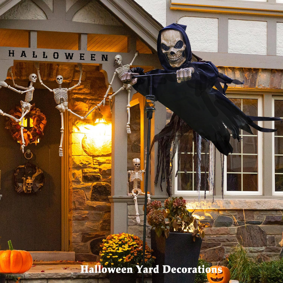 LarpGears Outdoor Halloween Skeleton Decorations, 7.8Ft Flying Rotated Skull ...