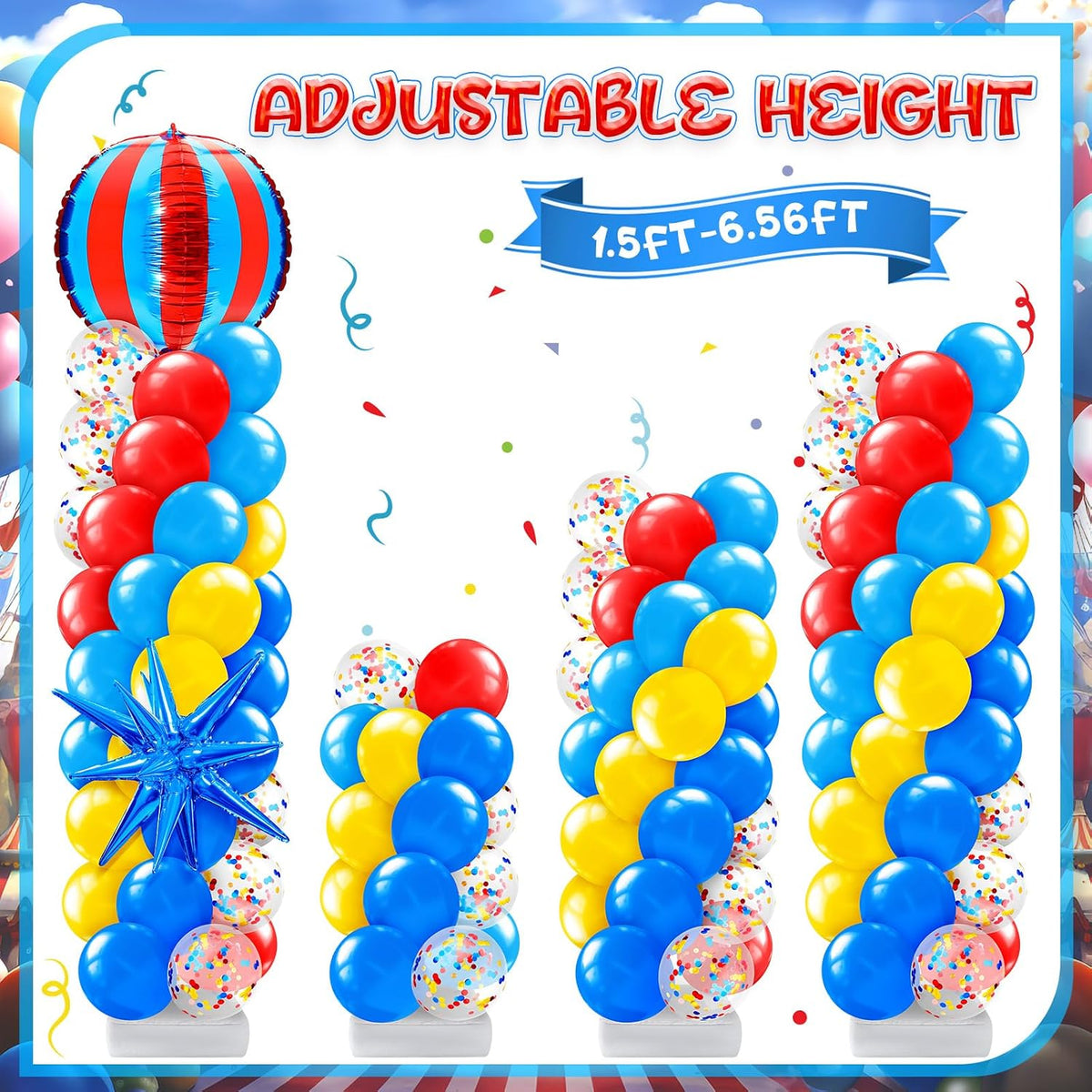 2 sets circus party decorations carnival balloon column showing dimensions