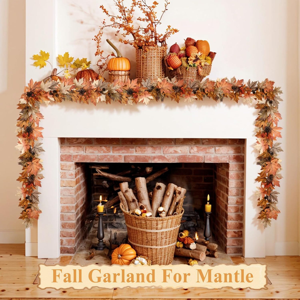 6 ft lighted fall garland with lights autumn, view 9