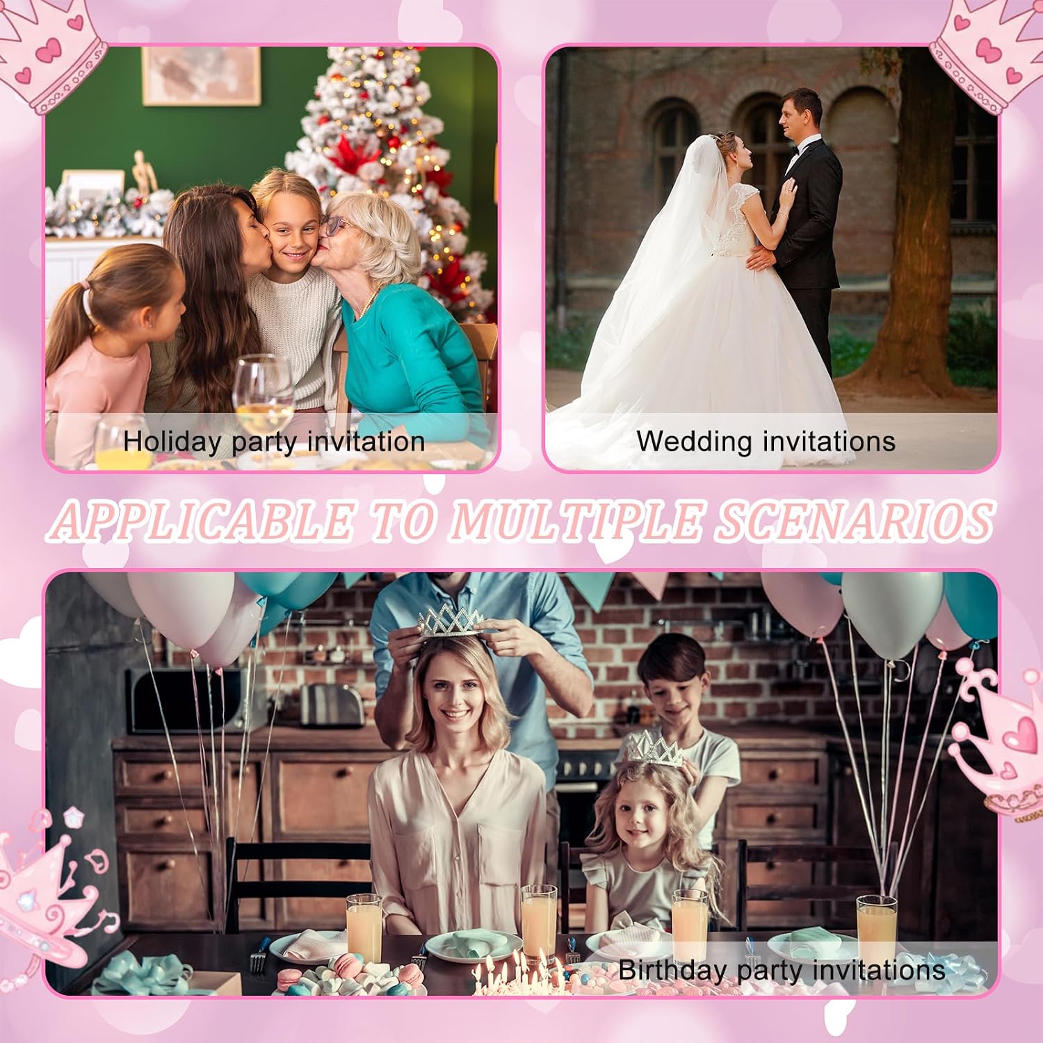 Affrolling 50 Set 5x7 Inch Wedding Invitation Sleeves Quinceanera Invitations Gold Laser Cut Invitation Sleeves with Mini Crowns and Butterfly Ribbons for Sweet 16 Birthday Invitations Girl