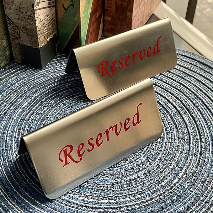 Metal Place Cards Stackable Tent Style Table Numbers,Place Card Holders for TRPG Wedding Party Restaurants Cafes Bars Gatherings Meeting Room Board Games (Red, Large Reserved 2pcs)