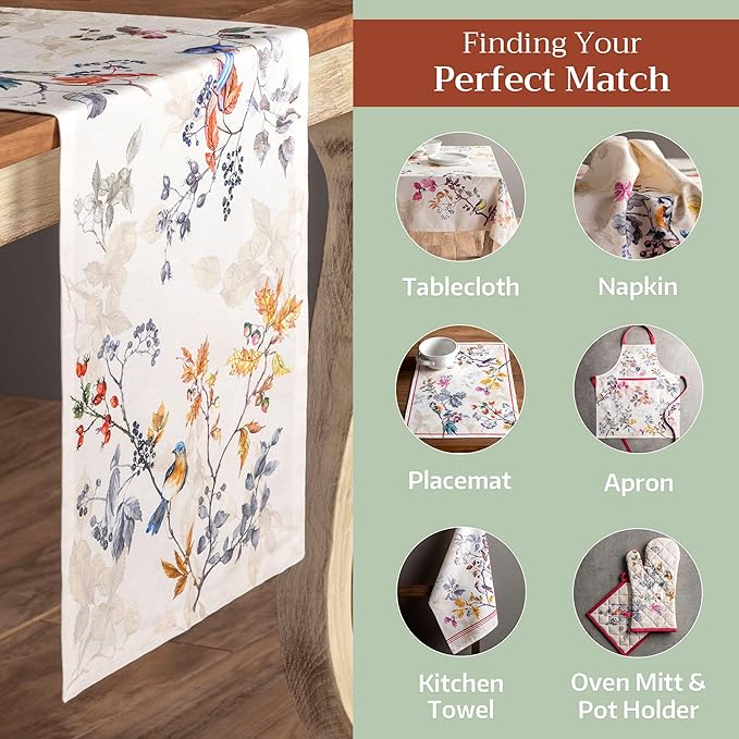 Maison d' Hermine Table Runner 100% Cotton Single Layer Table Runners 108 inches Long for Thanksgiving Christmas Decorations Home Kitchen Dining Party Wedding (Equinoxe - Beige, 14.5" x 108")