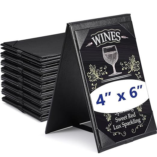 Gerrii Leatherette Table Tents Black PU Leather Menu Covers Bulk Double Sided Frame Sign Holders 2 Side Drink Dessert Menu Folders for Restaurant Coffee Cafe Bar Wedding Supplies(8 Pack,4 x 6 Inch)