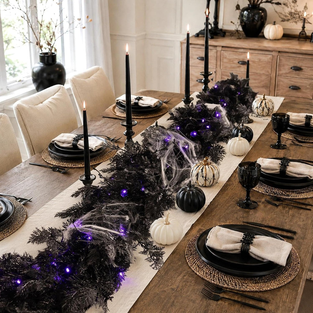 pre-lit halloween garland decorations black real touch cedar shown in use