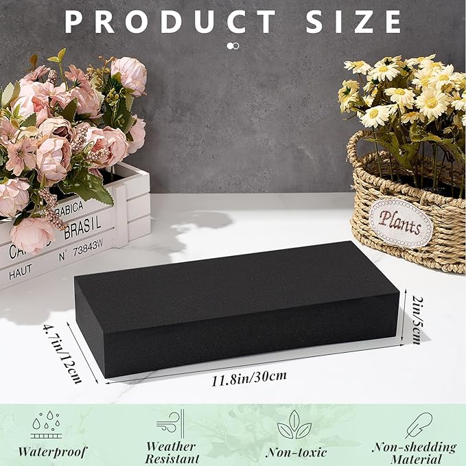 Lallisa 4 Pcs Reusable Floral Foam Blocks Water Weather Resistant Dry Floral Foam for Artificial Flower Arrangements Outdoor Flower Boxes Hanging Planters Wedding Home Decor (11.8 x 4.7 x 2'',Black)