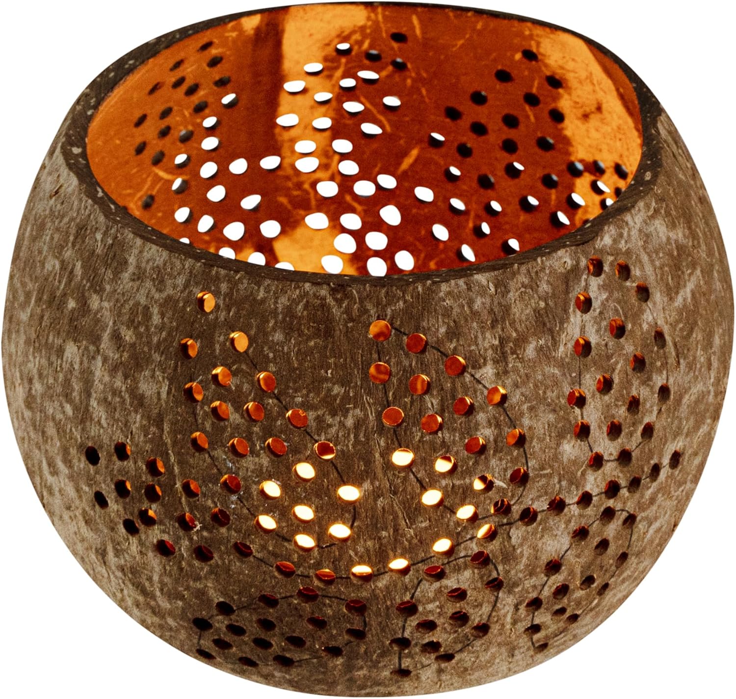 Restaurantware-Coco Casa 4 x 3.3 Inch Coconut Shell Candle Holders, 10 Reusable Tealight Holders - Candle Not Included, Leaf Pattern, Brown Coconut Bowls For Candles, Handcrafted