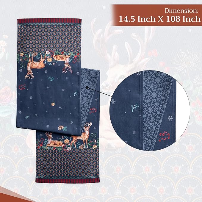 Maison d' Hermine Table Runner 100% Cotton Double Layer Table Runners 108 inches Long for Thanksgiving Christmas Decorations Home Kitchen Dining Party Wedding (Christmas Joy, 14.5" x 108")