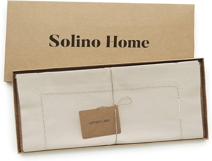 Solino Home Cotton Linen Table Runner 120 Inches Long - Hemstitch Linen Dining Table Runner 14 x 120 Inch for Fall, Autumn, Halloween, Thanksgiving