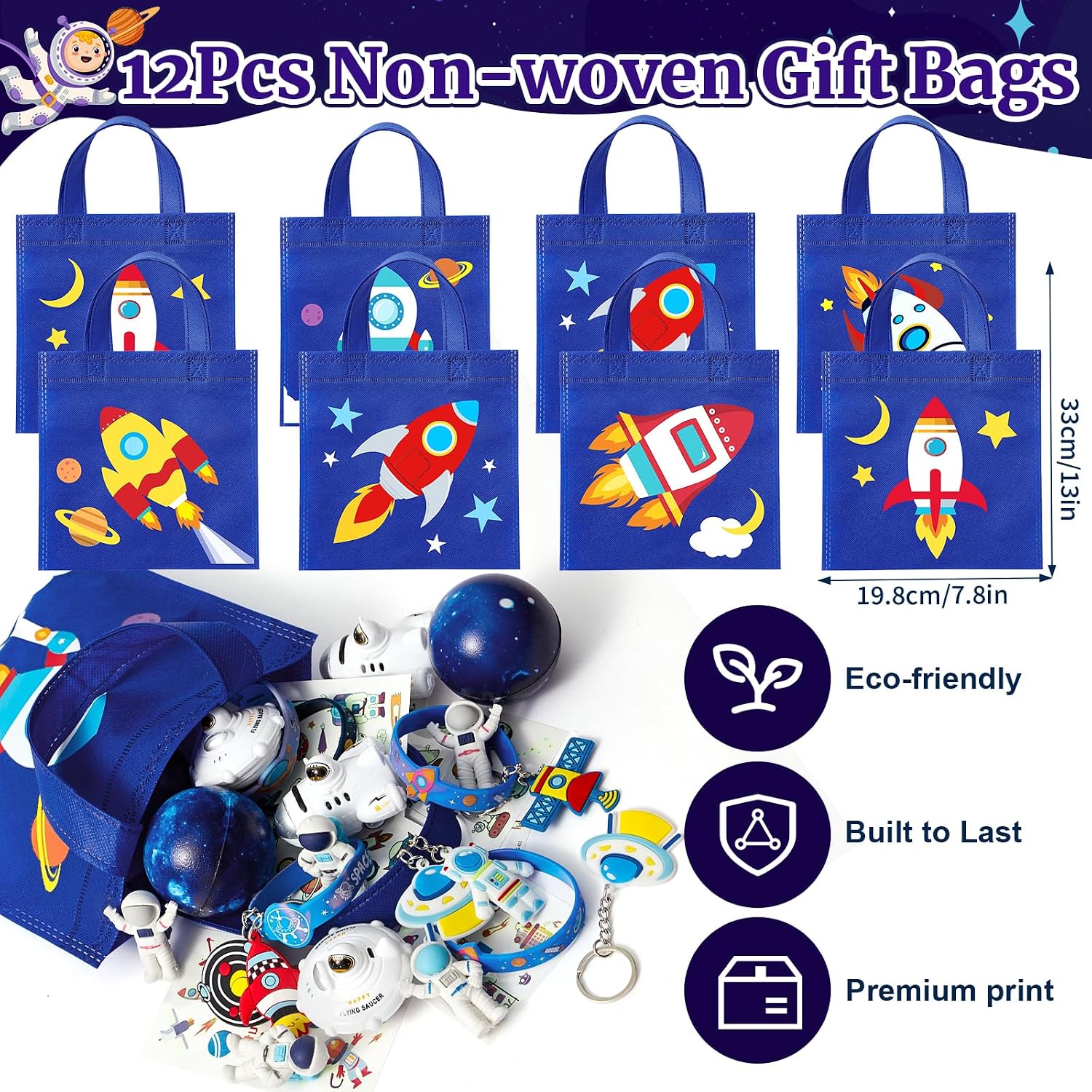 SNLN Outer Space Party Favors Birthday Supplies Non-Woven Gift Bag Stress Ball Spaceship Toy Astronaut Eraser Silicone Bracelet Keychain Tattoo Sticker Galaxy Space Goodie Bags Party Decoration