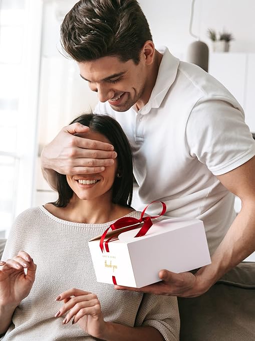 MESHA 8×8×4'' Gift Boxes with Ribbons,10PC White Gift Box with Lid, Thank you Box for Gifts,Candy Treat Boxes for Presents