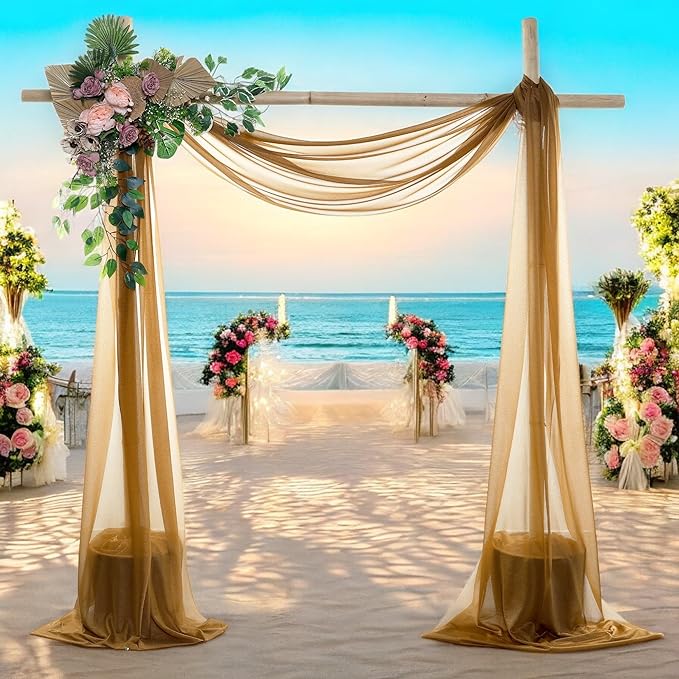 MDS Halloween Chiffon Draping Fabric - 1 Panel, 30" Wide x 20ft Long - Sheer Spooky Arbor & Canopy Drapery for Haunted House Backdrops, Party Ceilings, DIY Costumes & Themed Events - Mocha