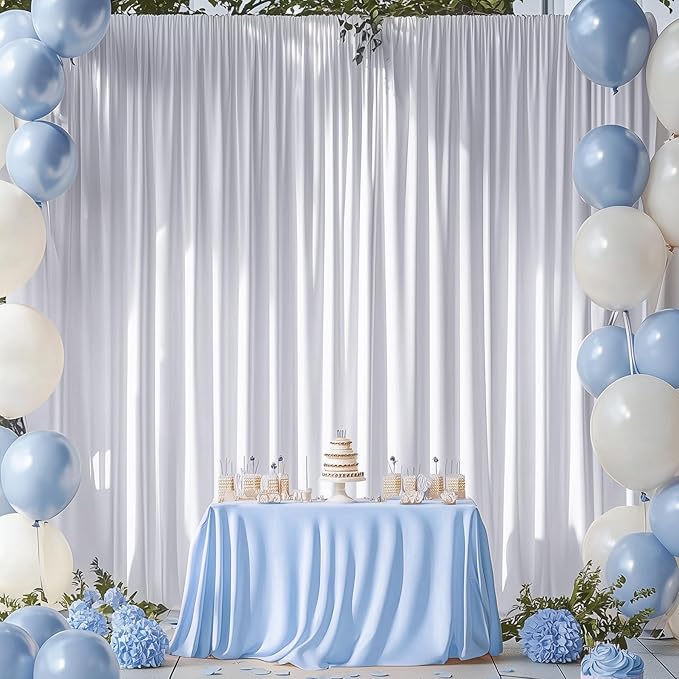 20ftx14FT Wrinkle Free White Backdrop Curtain, 4 Panels 14FT Height White Wedding Backdrop Drapes, Silky Polyester Back Drop Cloth for Birthday Photography Background Party Backdrop Draping