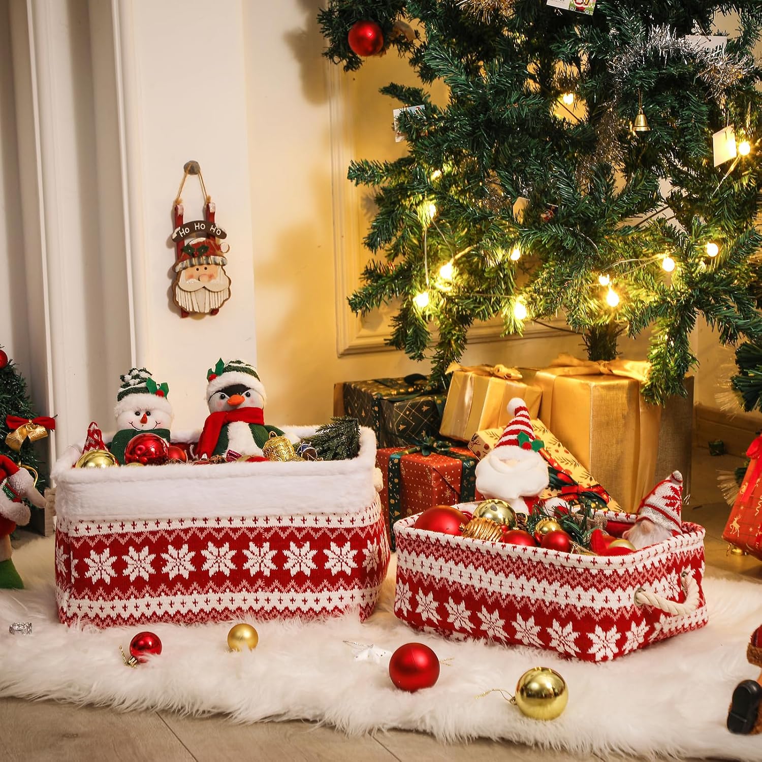 Christmas Basket Large Empty Christmas Baskets Red Christma Gift Baskets with Handles Holiday Storage for Gifts Holiday Decor for Baby/Kids/Nursery Room