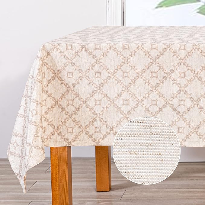 MYSKY HOME Checkered Rectangle Tablecloth 60x120 Inches - Linen Farmhouse Tablecloth Waterproof Decorative Fabric Table Cloth for 8 Feet Table, Kitchen Dining and Outdoor Use, Brown