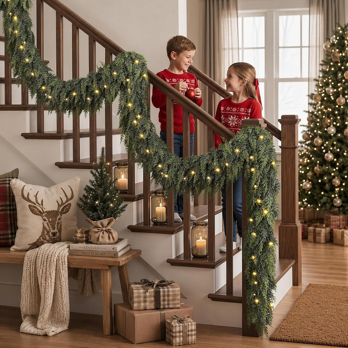 9ft pre-lit cedar christmas garland with lights, real, package contents