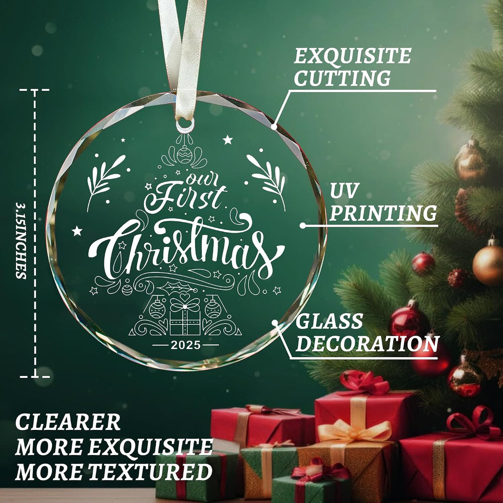 First Christmas Ornament 2025, Our Christmas Ornaments, 1st Christmas Ornaments with Gift Box, New Marriage Gifts for Couples, Mr and Mrs Round Christmas Ornament Gifts, Unique Wedding Ornament Round