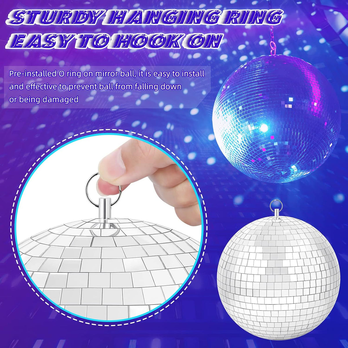 Disco Ball with Motor and Light 8" Hanging Mirror Ball Batteries Powered