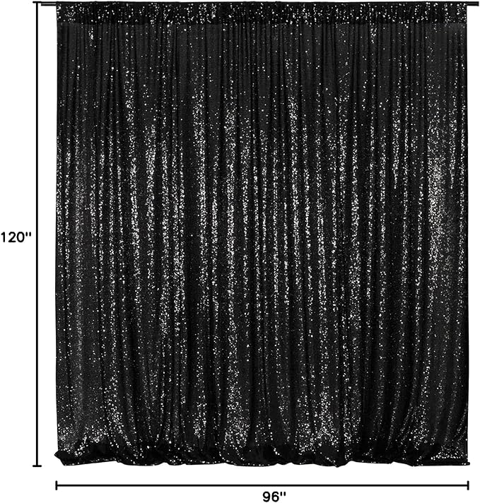 Poise3EHome Black Sequin Backdrop,8FT x 10FT Sequin Photography Backdrop Curtain for Party Decoration