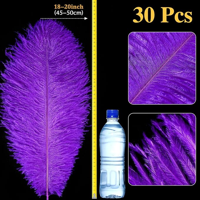 Retrowavy 30 Pcs 18-20 Inch Large Natural Ostrich Feathers Bulk for Centerpieces for Wedding Party Centerpieces Home Decoration Flower Arrangement (Purple)