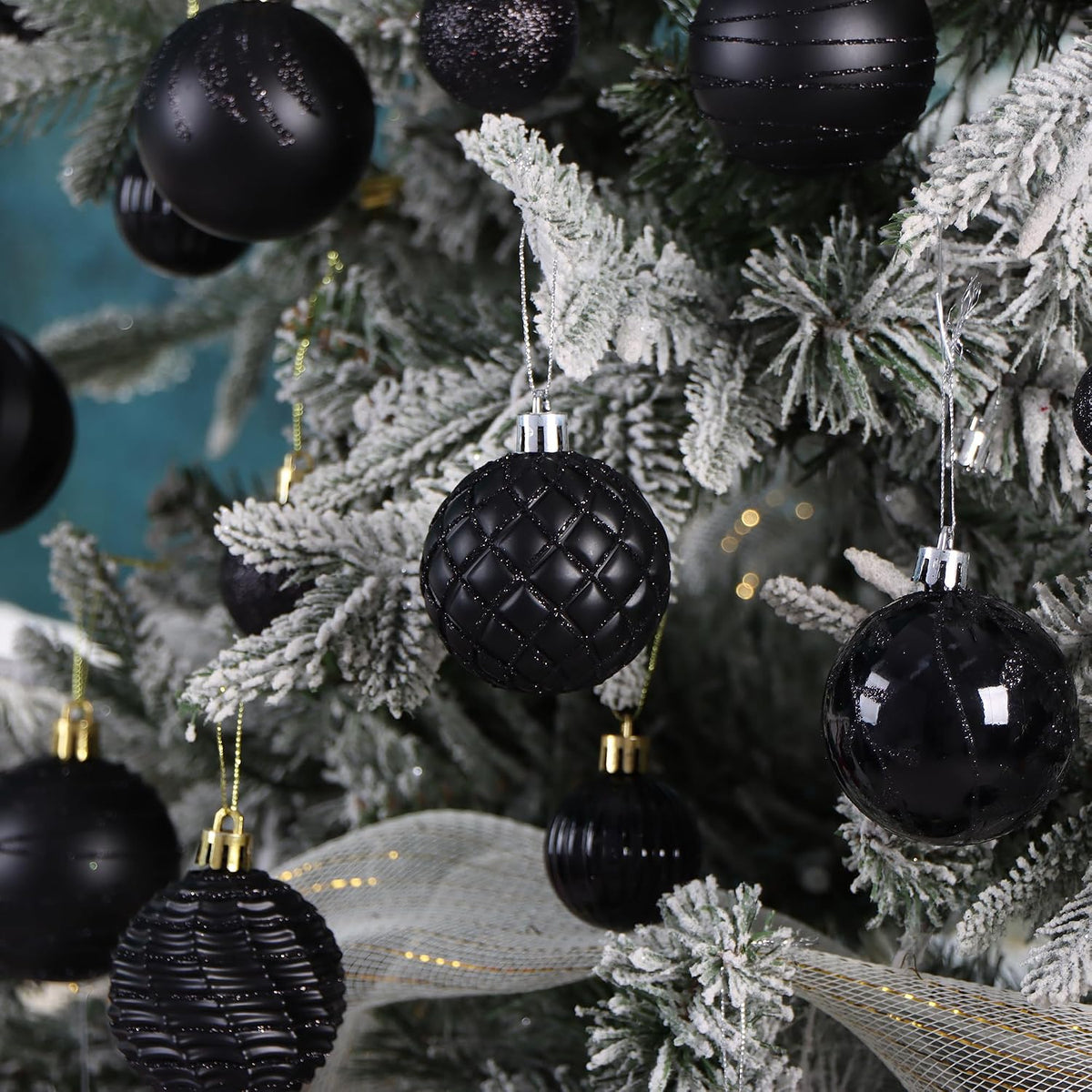 100Pcs Black Christmas Ball Ornaments Set, Assorted Shatterproof Christmas Or...