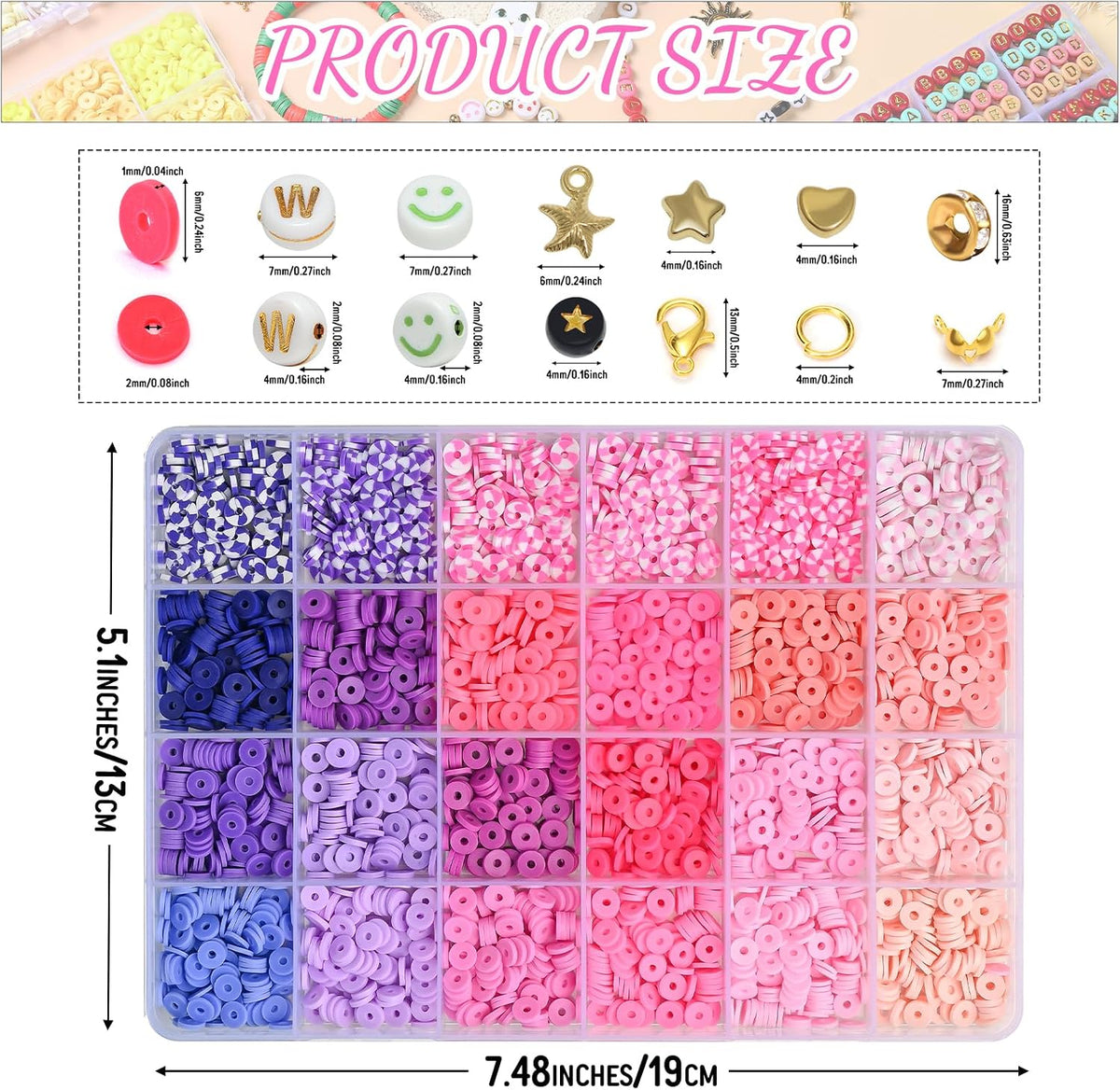 wuzoe friendship bracelet kit, 16888pcs, 96 colors polymer, side view