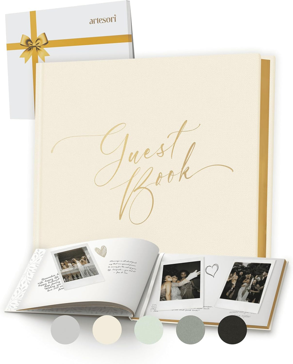 ARTESORI Wedding Guest Book for Reception — Gold-Foiled Ivory Guestbook to Sign in, Elegant Baby Shower Guest Book for Party & Birthday — Photo & Polaroid Guest Book for Wedding & Bridal Shower