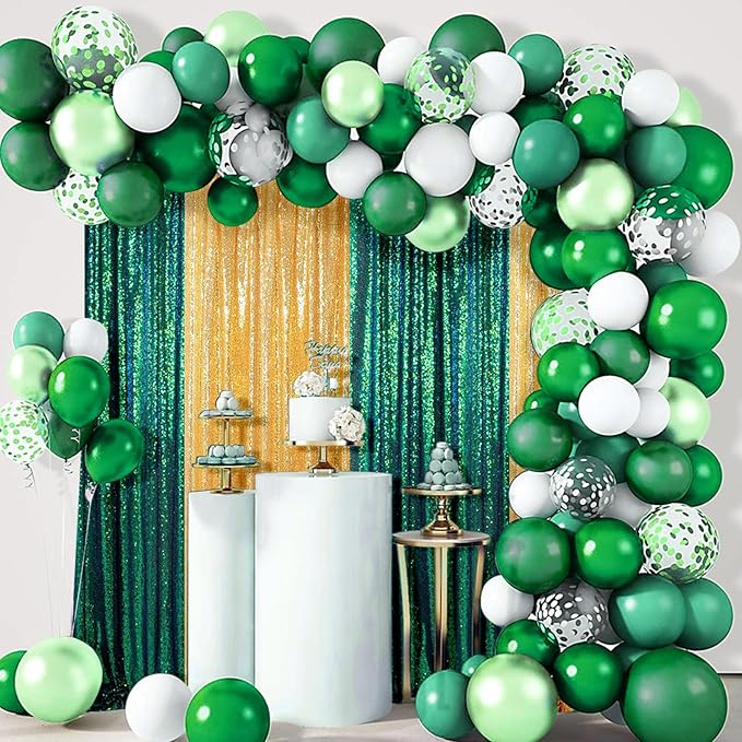 ShinyBeauty Sequin Backdrop Set of 4, 2FTx8FT Photo Backdrop Sequin Curtains Shimmer Wall Backdrop Photograph Backgrounds Sparkle Backdrop Curtains (Iridescent Green and Gold)