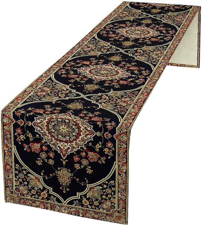 Vintage Boho Floral Table Runner, Rustic Country Farmhouse Black Bohemia Flower Pattern for Home Kitchen Table Decor Dining Cafe Room Wedding Party Decor 13x72in