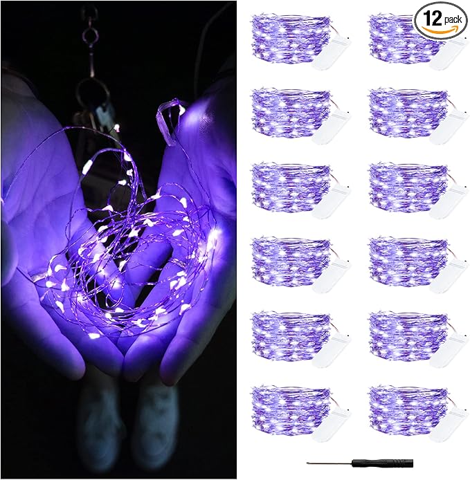 12 Pack Fairy Lights Battery Operated String Lights，7FT 20LED Waterproof Silver Wire Christmas Lights Outdoor,Firefly Mini Lights for Bedroom Party Birthday Wedding Home Decor