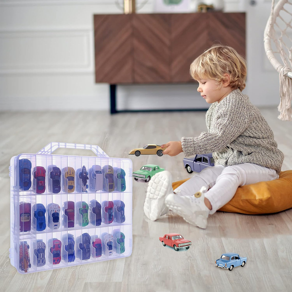 diecast car storage case, 48 slots, clear 1:64, package contents