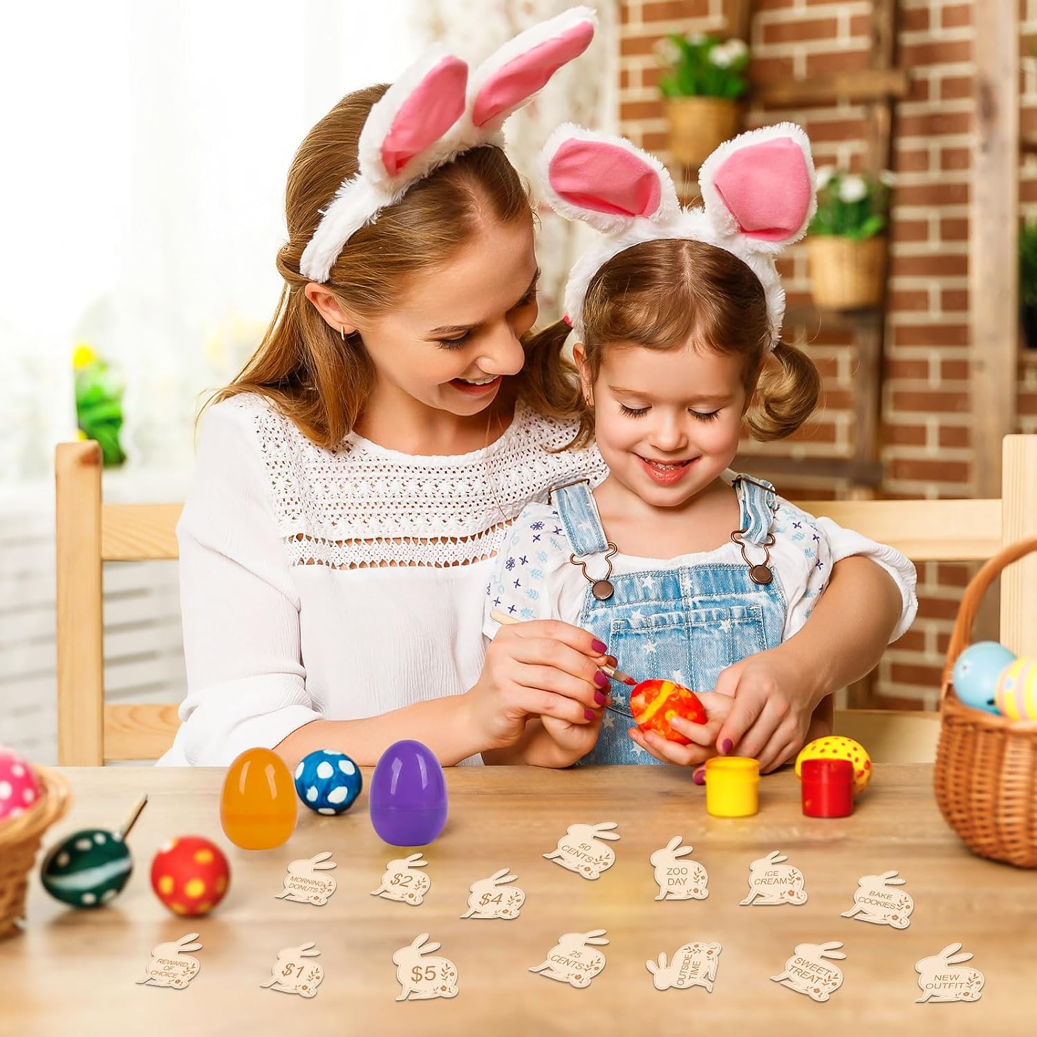 Easter Egg Fillers,30 Pack Wooden Easter Egg Tokens for Kids,Easter Basket Stuffers,Easter Reward Tokens with 30 Different Engraved Sayings,Easter Eggs Filled Activity for Kids Teens Girls Boys(Bunny)