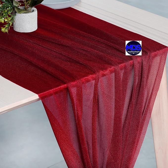 MDS Halloween Chiffon Table Runner - 15 Pack, 29 x 170 Inches, 14ft Each - Sheer Spooky Table Runners for Haunted House Parties, Trick-or-Treat Tables, Witchy Décor, Wedding & Events - Apple red