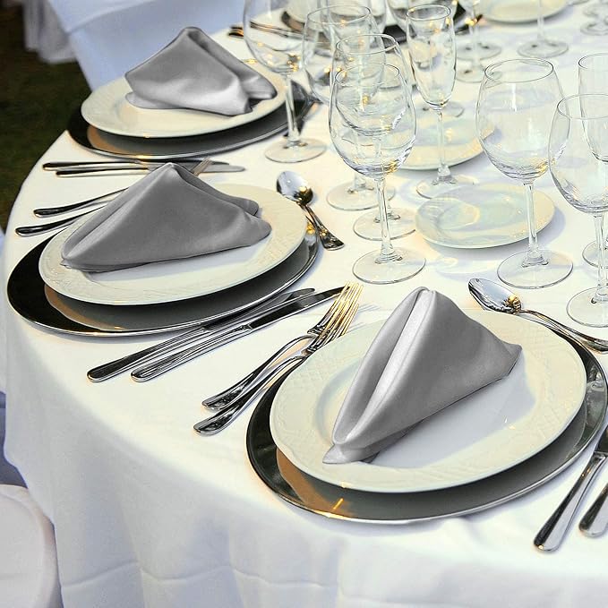 ANECO 12 Pieces Satin Napkins Soft Dinner Napkins Square Table Napkins 17 x 17 Inches for Restaurant Weddings Party Dinner Decoration (Grey)
