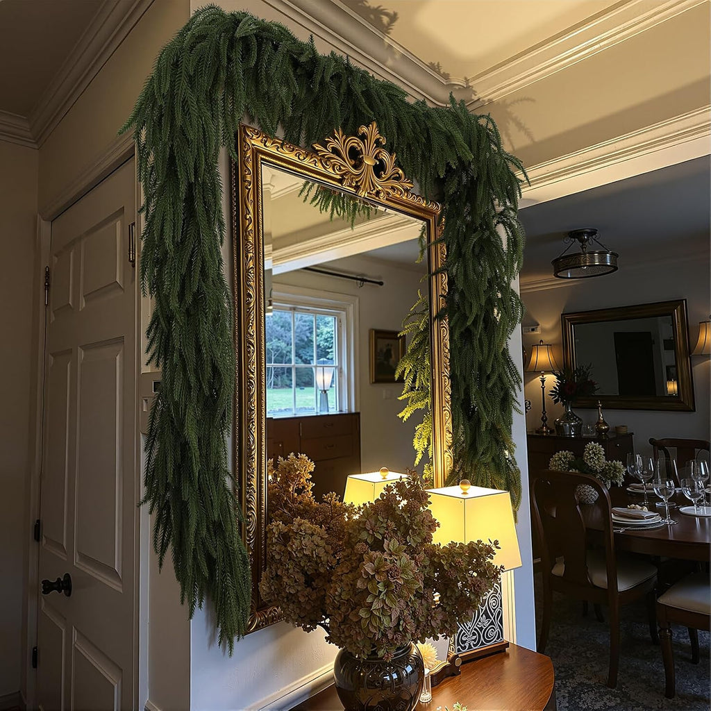 9ft christmas norfolk pine garland, real touch soft on a desk or shelf