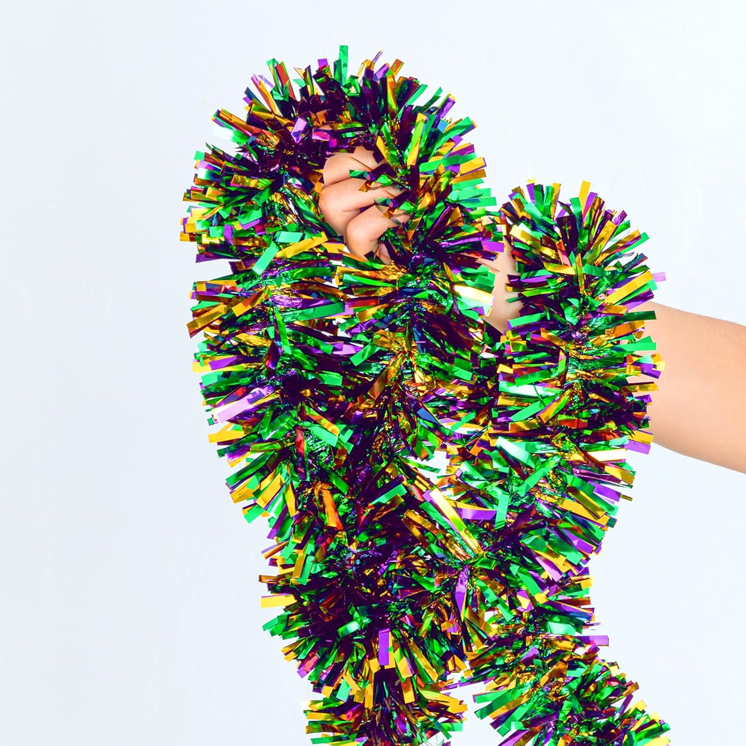 33FT Mardi Gras Tinsel Garland Purple Green Gold Metallic Twist Tinsel Garland Mardi Gras Hanging Garland for for Mardi Gras Carnival Deocoration Tree Stair Mantle Party Supply