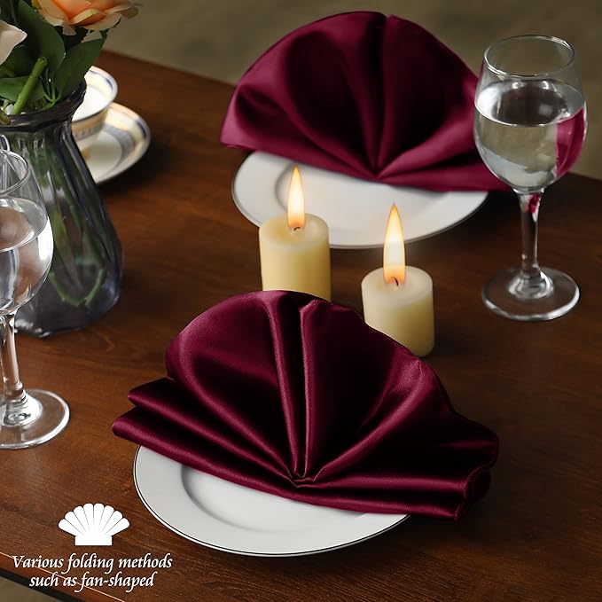Manyshofu 60 Pieces Maroon Satin Napkins - 20x20 Inches Cloth Napkins, Square Satin Fabric Napkins Set - Elegant & Reusable Table Napkins for Wedding Dinner Party Lunch Banquet Restaurant Decoration
