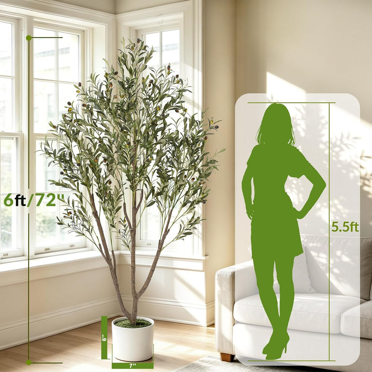Olive Trees Artificial Indoor, 6FT Tall Faux Olive Tree with Planter & Ba...