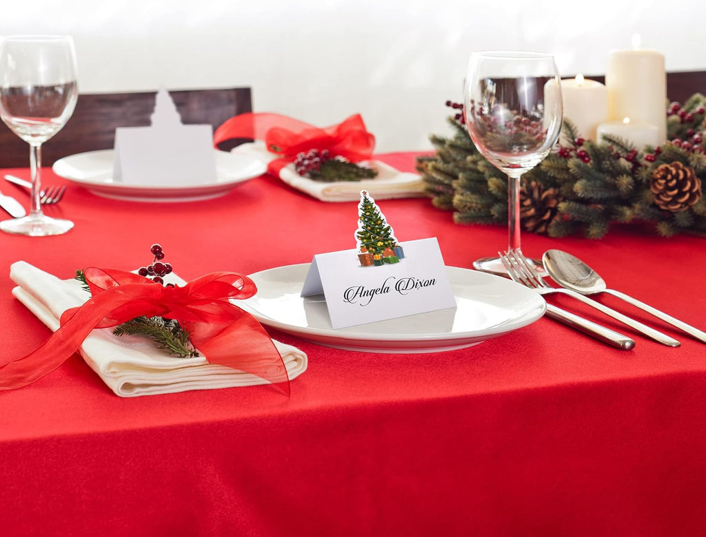 Gift Boutique 100 Pack Christmas Place Cards Holiday Seating Name Card Die Cut Xmas Tree Table Setting Folded Paper Tent Cards for Dinner Wedding Tables Placement Party Decorations 2" x 3.5"